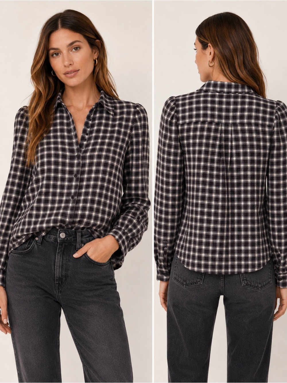 Rails Black and White Plaid Button-Down Shirt